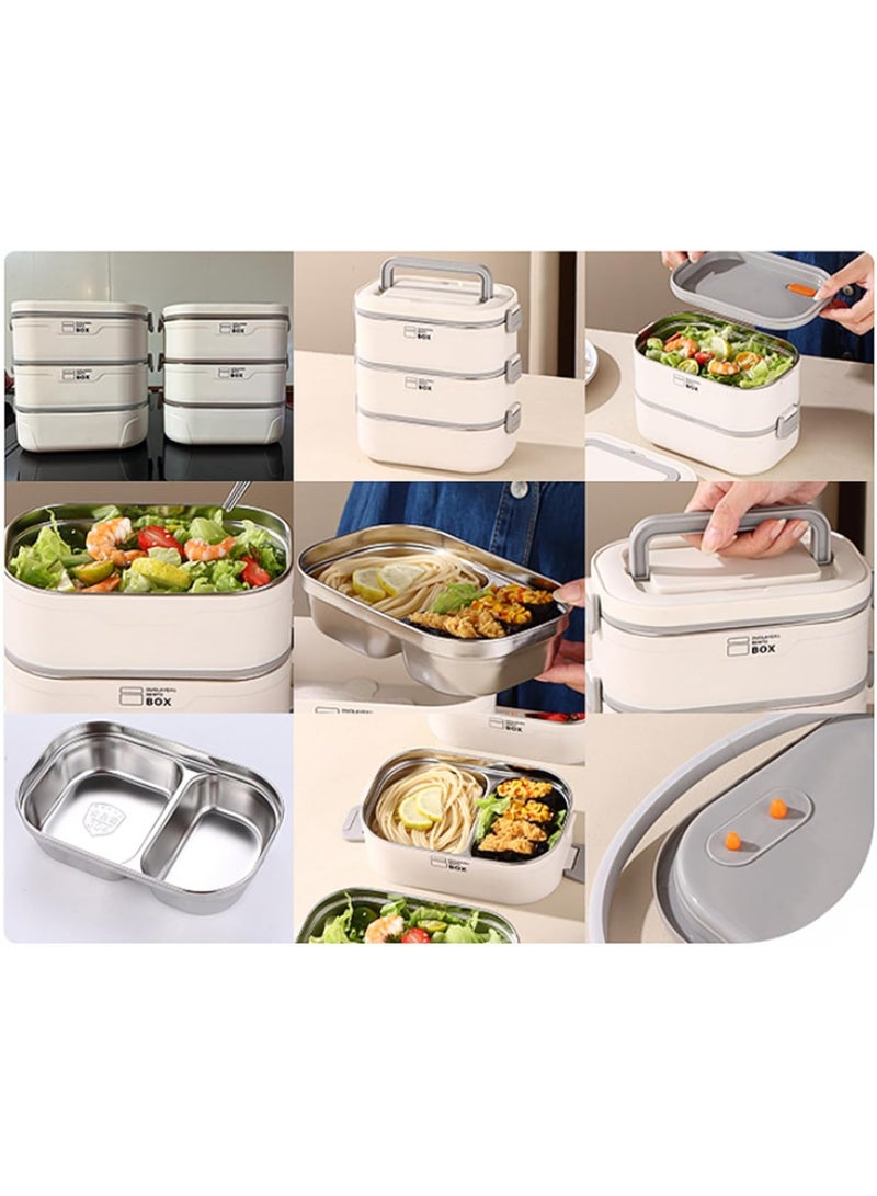 تابيت علبة غداء بينتو للأطفال والكبار، طقم علب طعام معزولة محمولة، علب بينتو من الفولاذ المقاوم للصدأ قابلة للتكديس من طبقة إلى ثلاث طبقات، حاوية طعام مانعة للتسرب (طبقتان) - Image 3